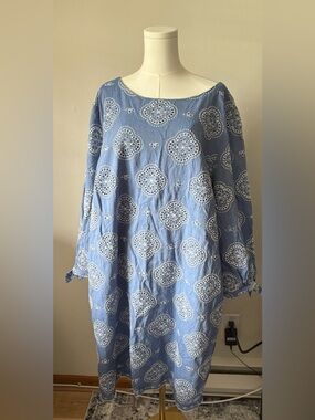 Talbots Plus shirt dress embroidered eyelet mini length dress plus size dress